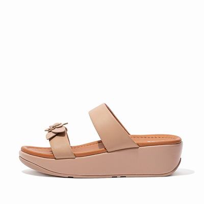 Fitflop Women's FINO Floral Leather Slides Sandals - Beige, RH7536802